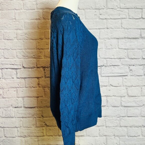 Grace Karin Blue Knit Split-Neck Pullover Sweater Women's M NWT - Picture 2 of 6